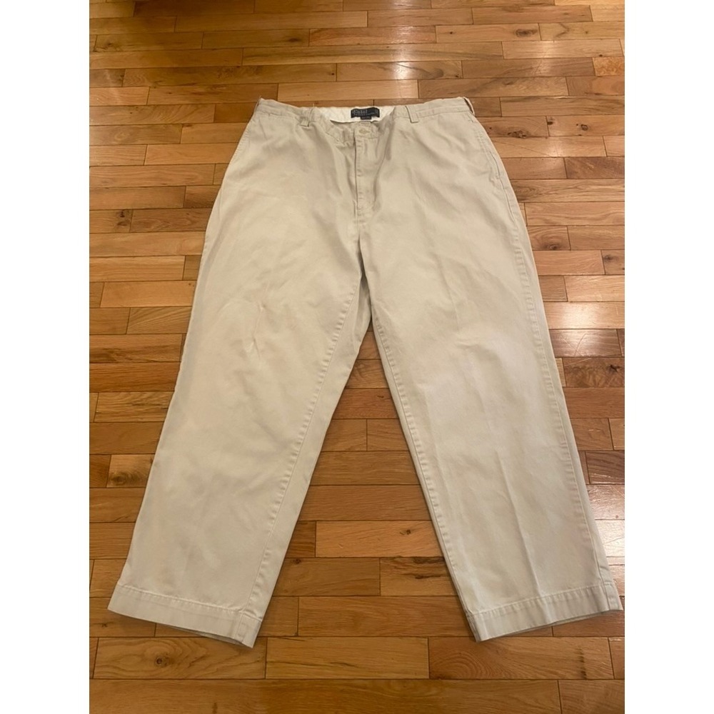 Polo Ralph Lauren Philip Pant Mens 42x30 Beige Khaki Chino Flat‎ Front Cotton